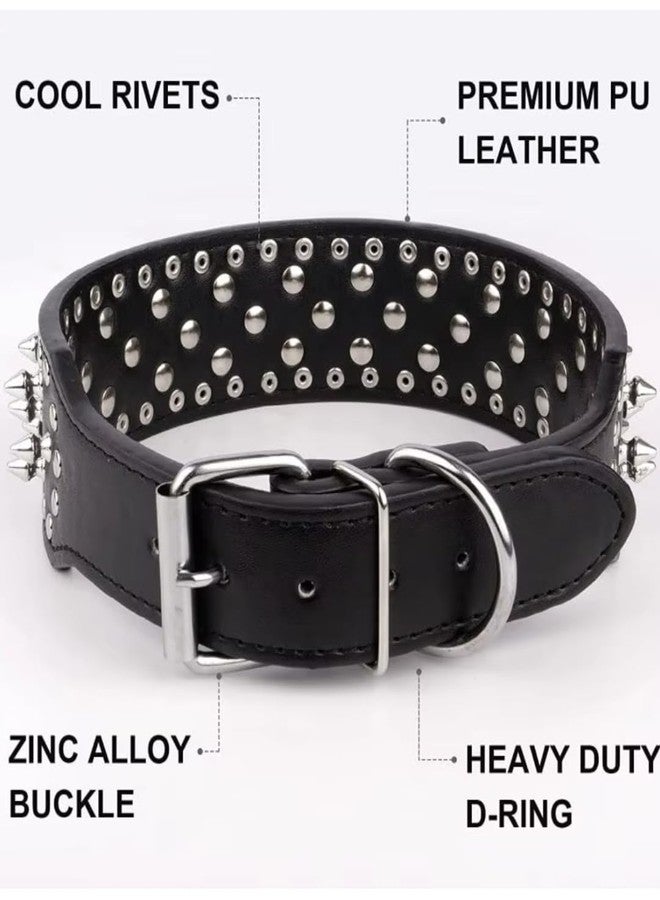 KittuPet طوق كلاب من الجلد المرصع بالمسامير من KittuPet، مع مسامير برشام من جلد البولي يوريثان، مناسب لكلاب البيتبول، وطوق قطط متين من الجلد المرصع بالمسامير للحيوانات الأليفة متوسطة وكبيرة الحجم، 2.17 بوصة - Image 2